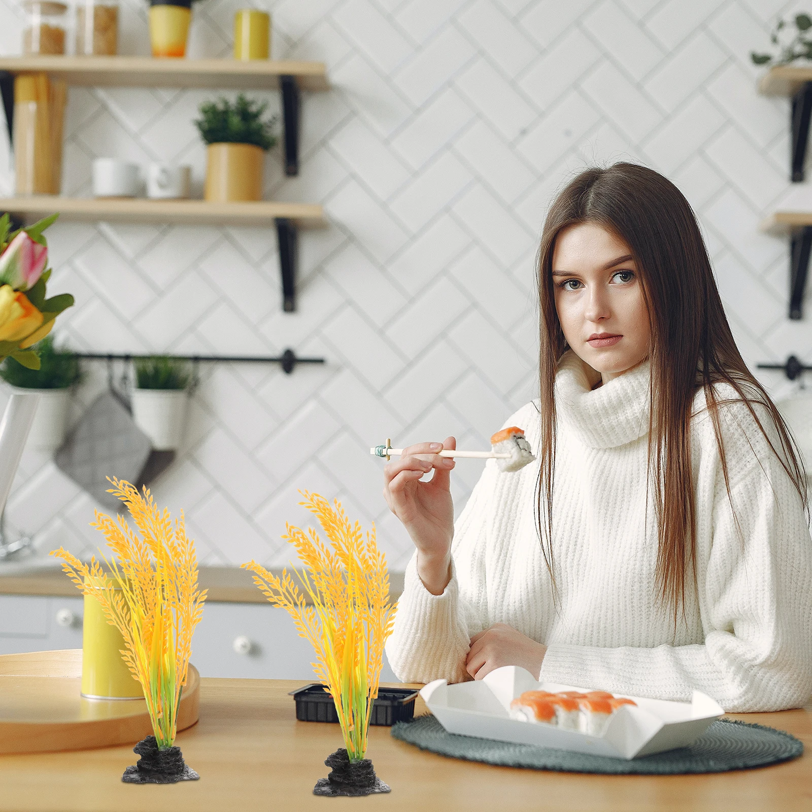 

2Pcs Sushi Plate Decoration Wheat Ear Sashimi Dish Ornament Portable Restaurant Supply Japanese Cold Dish Tabletop Decor