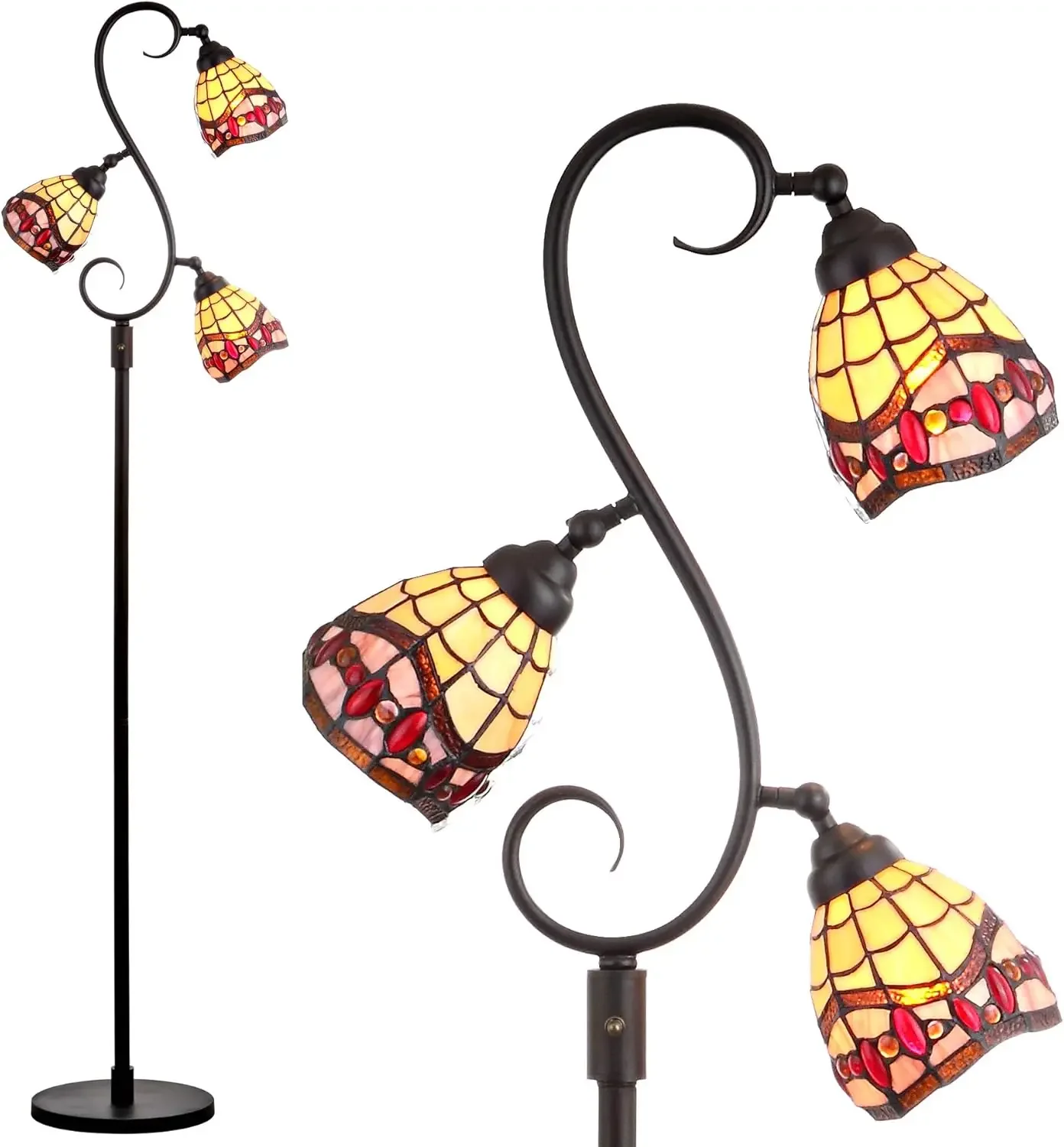 

Многосветовой светодиодный торшер Walker Tiffany-Style 70,5 дюйма, Тиффани, традиционный, элегантный, офис