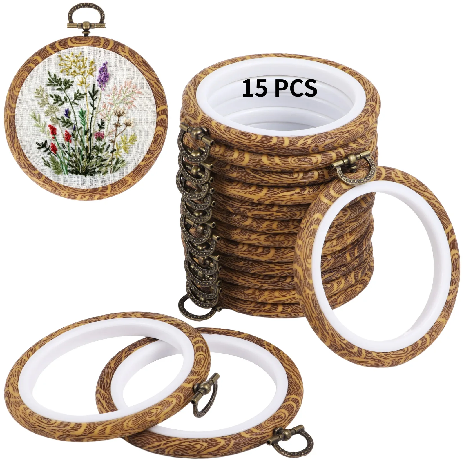 

15Pcs/Set Round Embroidery Hoops Circle Rubber Hoops Rings Embroidery Cross Stitch Frame Kits for Craft Sewing DIY Hanging Gifts