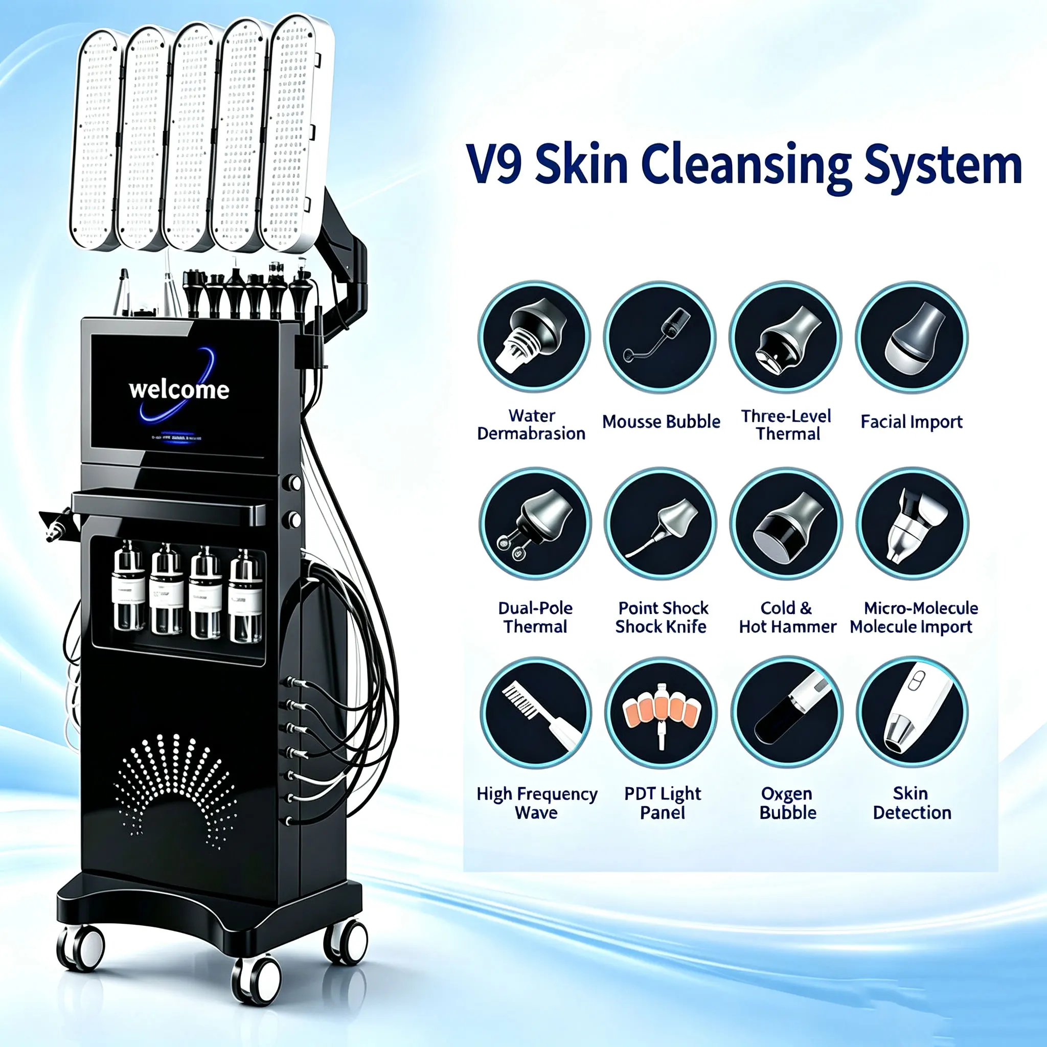 New 12 in One Water Oxygen Facial Device, Skin Analysis Pen, Capable of Removing Blackheads, Deep Cleansing, and Firming the Ski
