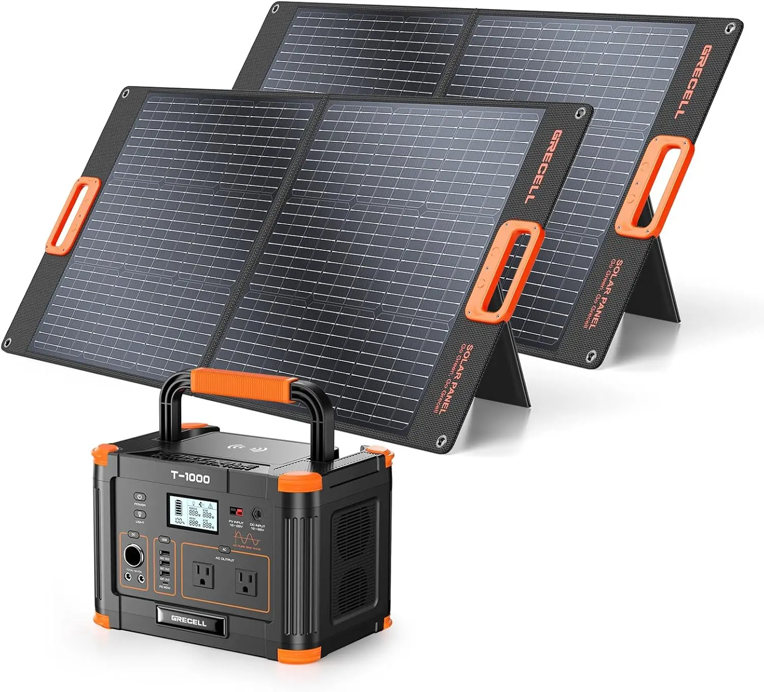 

GRECELL 1000W Portable Power Station With 2x 100W Solar Panels, 999Wh Backup Lithium Battery, Pure Sine Wave AC Outlet, 60W PD Q