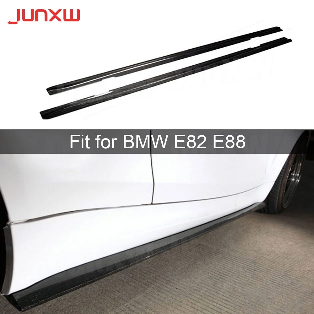 

2Pcs Carbon Fiber Side Skirts Aprons Kit For BMW 1 Series E82 E88 1M 120i 125i 128i 2011 Side Bumper Lip Door Sill Stripe FRP