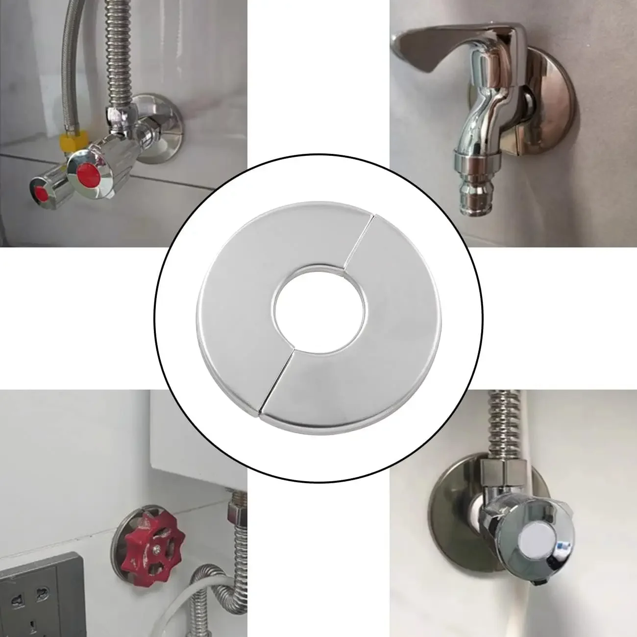 1Pc Stainless Steel Faucet Decorative Cover Self-Adhesive Shower Chrome Finish Water Pipe Wall Caps Covers Bathroom Accessories