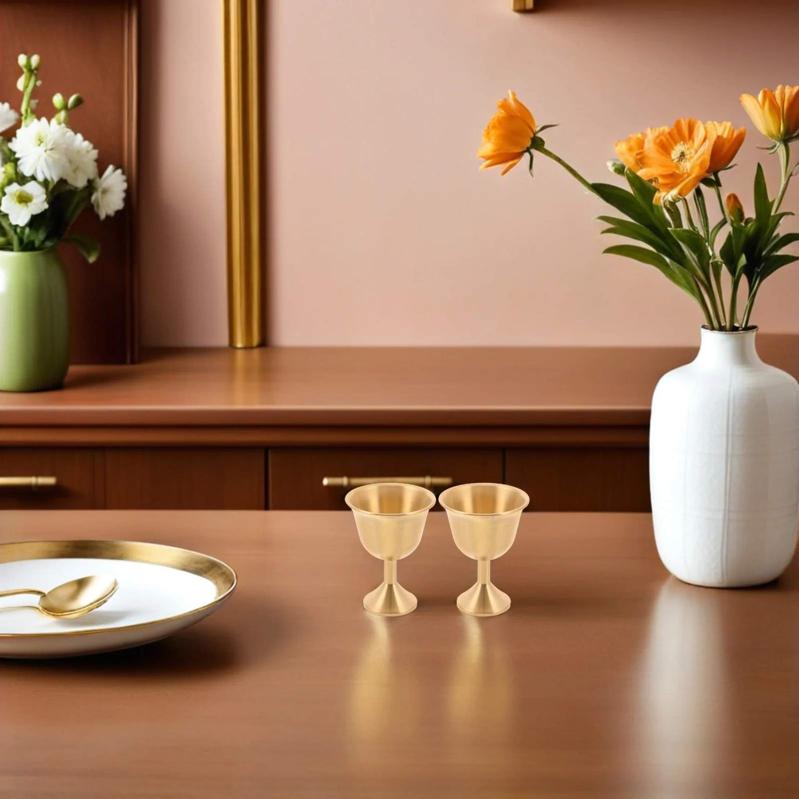 

2pcs Brass Goblets Solid Brass Medieval Gold Chalice Cup For Ceremony Communion Holy Water Banquet Wedding Party Retro Toast
