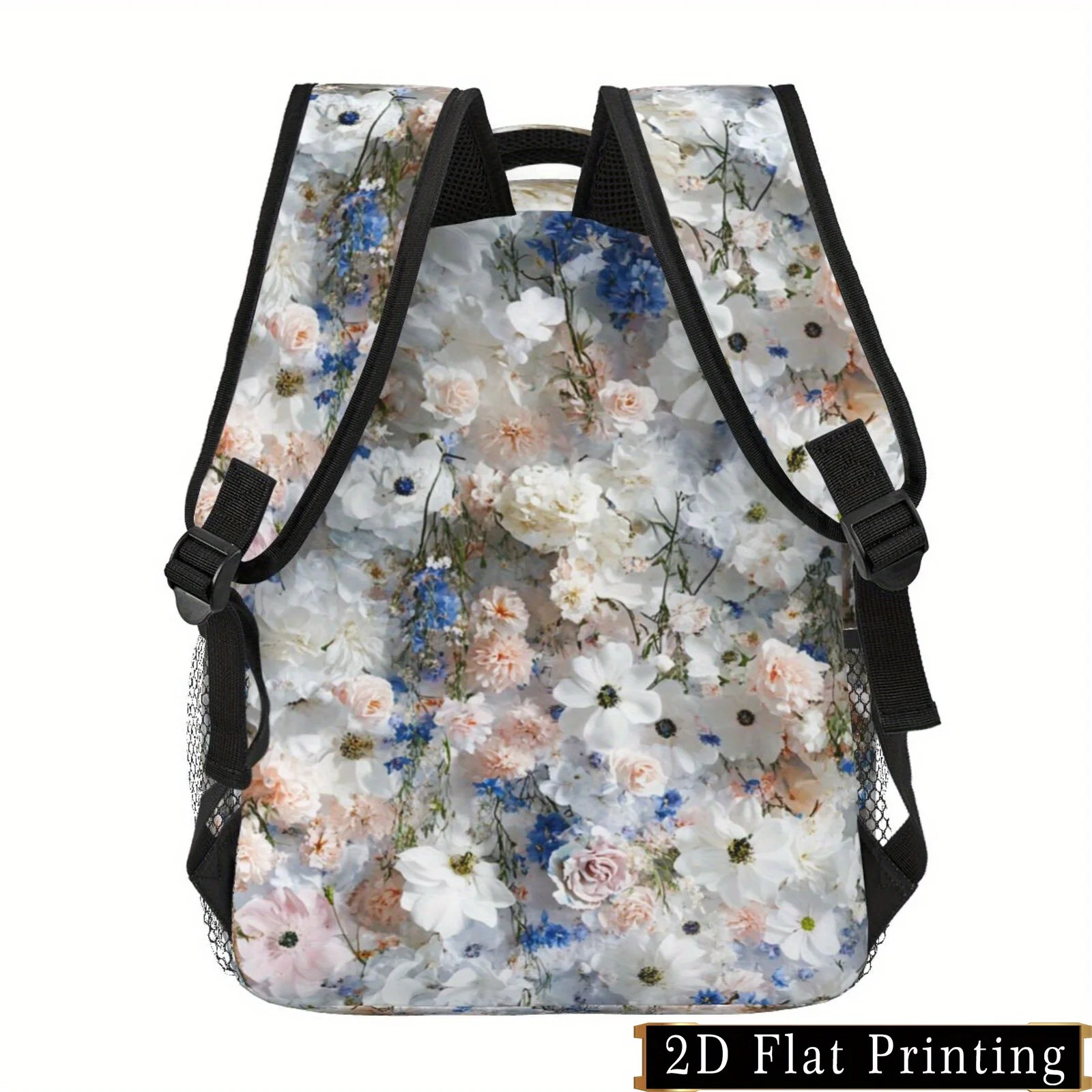 Fresh Floral Print Pattern, Shoulder Strap and Waist Protection Design Backpack Fashionable iPad Laptop Bag with Large Capacity