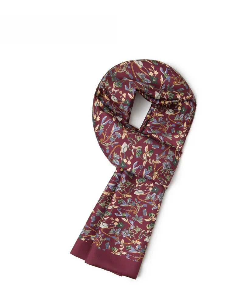 red-wine-floral-men's-silk-scarf-retro-sle-daily-commuting-outdoor-casual-long-scarf-briti-sle-multifunctional-rectangle