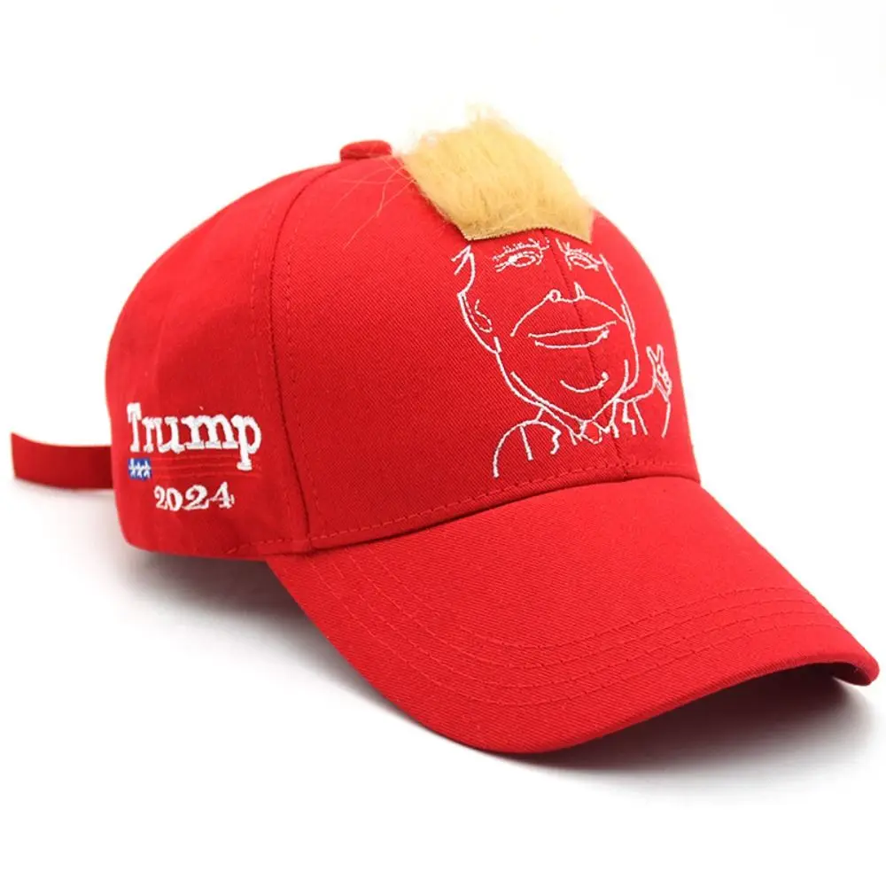 2024 MAGA Donald Trump Hat with Hair Adjustable Trump Supporters Hat Cotton Sunscreen Baseball Cap Sports