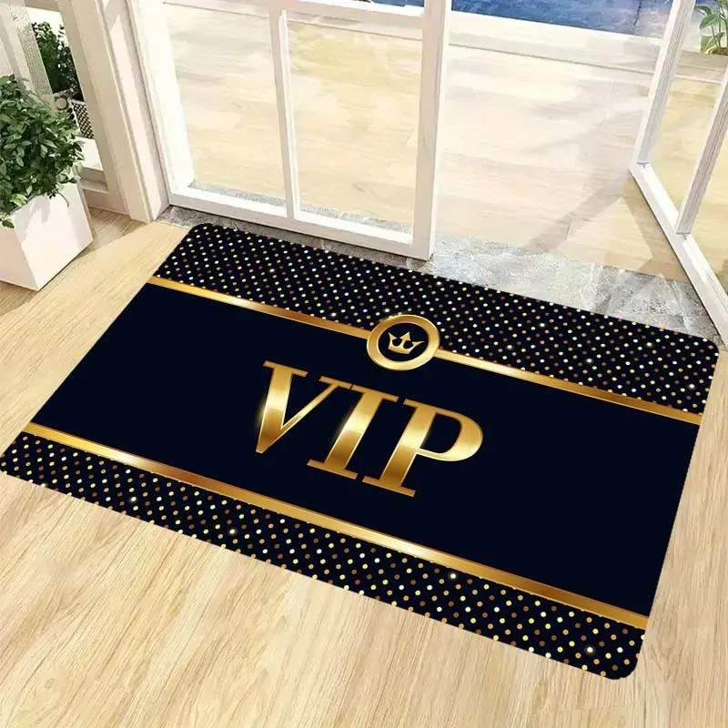 VIP Gold Dot Kitchen Mat  Non-Slip Durable Polyester Rug, Elegant Black Gold for Kitchen Living Room Porch Decor