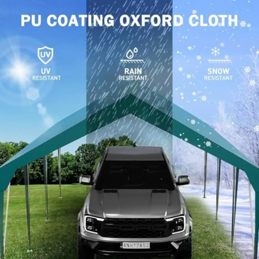 10x20ft Heavy Duty Carport for Outdoor Vehicle Shelter, PE Canopy with Galvanized Steel Frame, Gray, Weather-Resistant Easy Ass