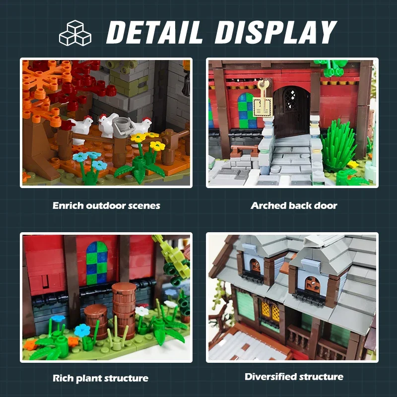 Street View casa medievale Amedieva Inn Building Blocks Assembly City Model Architecture Bricks con luci giocattoli per regali per bambini