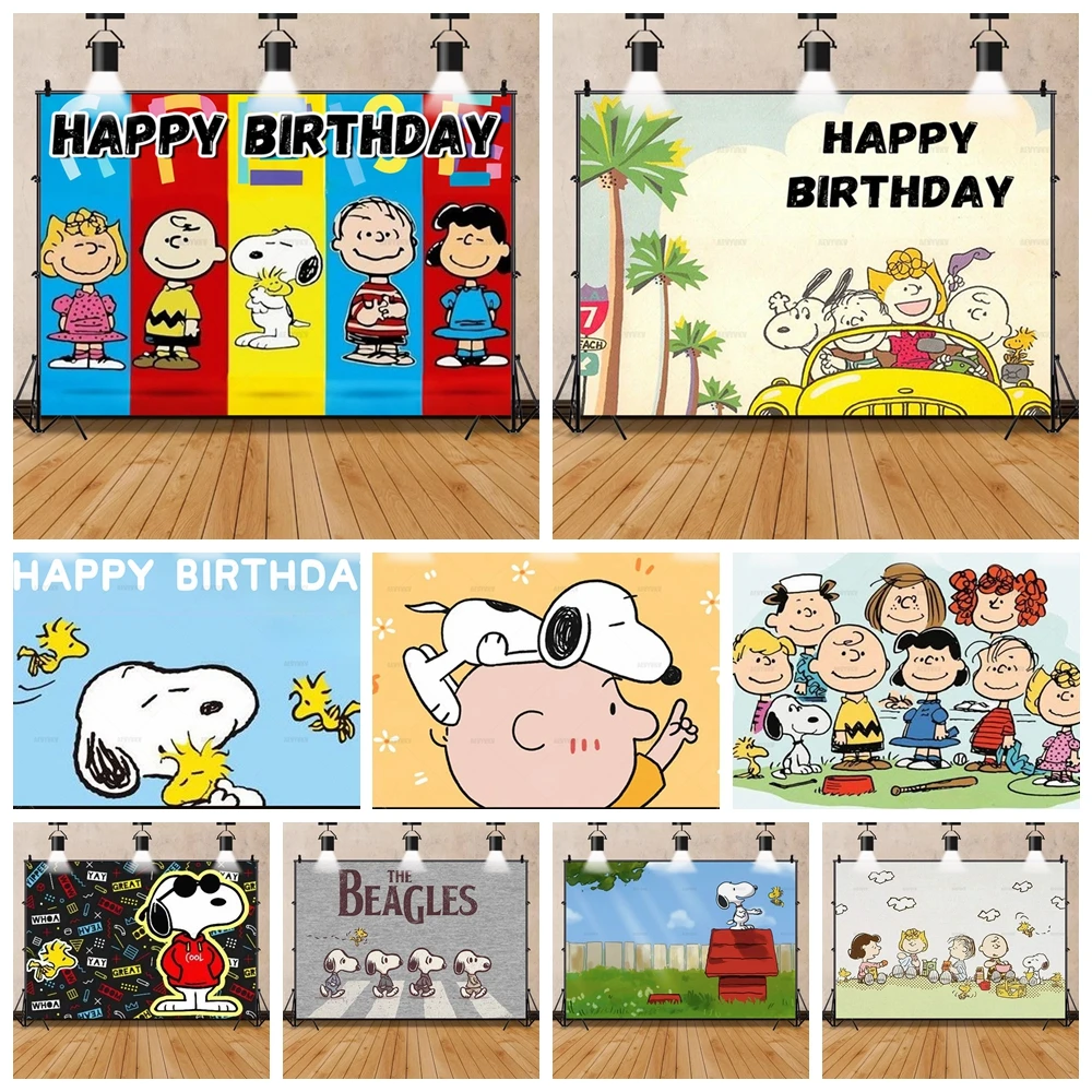 

Snoopy-y Cartoon Birthday Party Backdrop Photo Booth Background Baby Shower Custom Banner Kids Decor Photography Studio Props