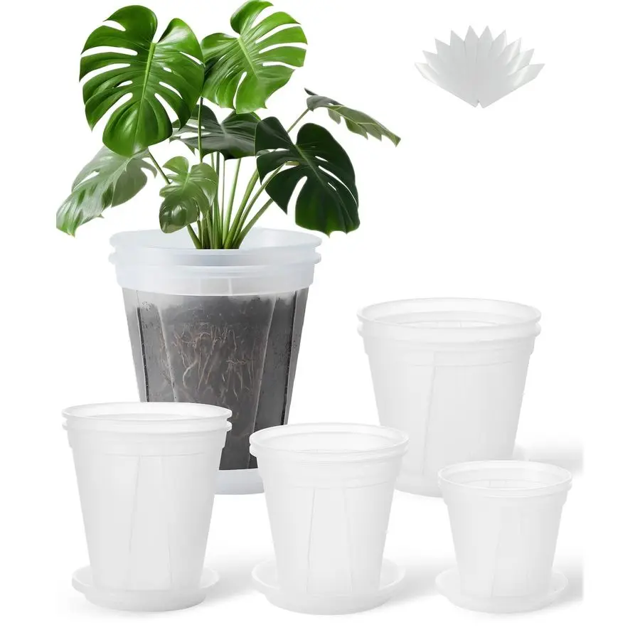 

Прозрачные горшки для растений с поддонами, 10 шт., 9.5, 8.3, 7, 6, 5 дюймов, толстые пластиковые горшки для растений с дренажными отверстиями.