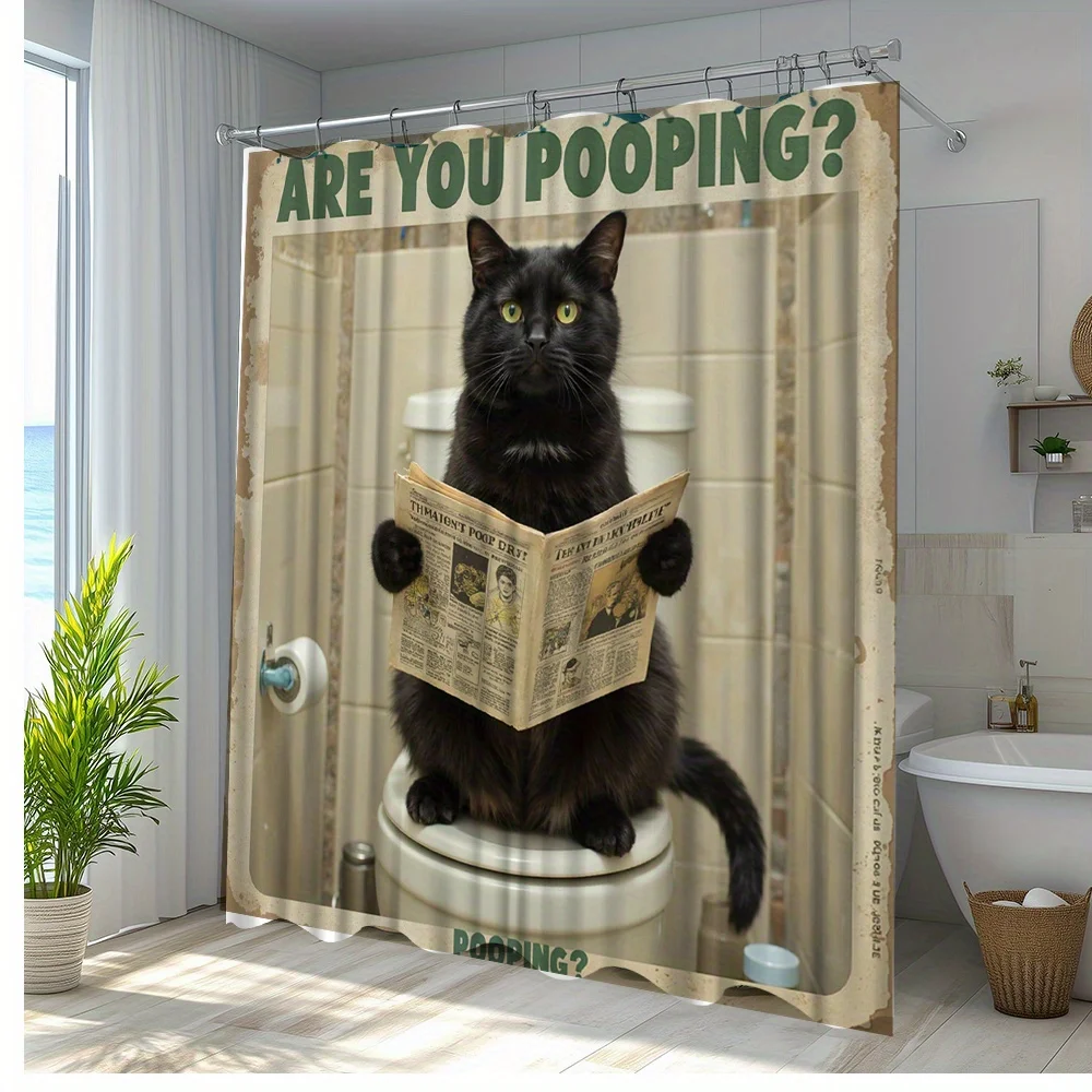 

Занавеска для ванной с забавным котом Are You Pooping, креативный дизайн для декора ванной комнаты, изготовленная из полиэфирной ткани с крючками для занавесок для ванной