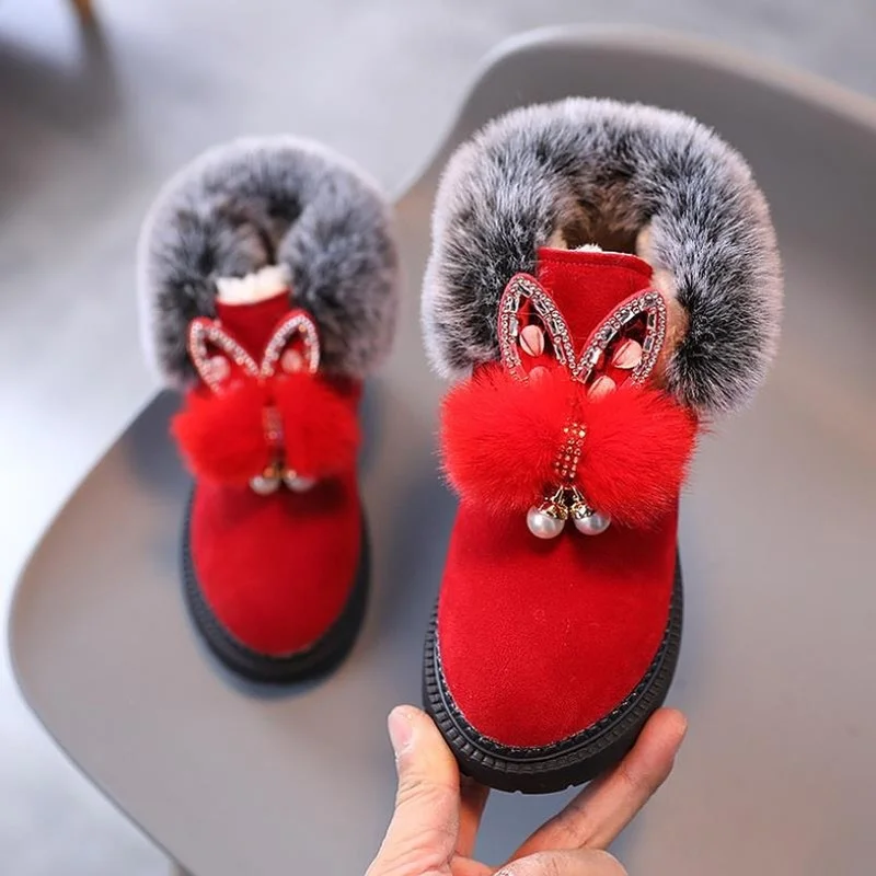 2022 Toddler Girl Boots Kids Winter Shoes for Boys Soft Bottom Student Fur Snow Boots Children Leather Shoes Plush