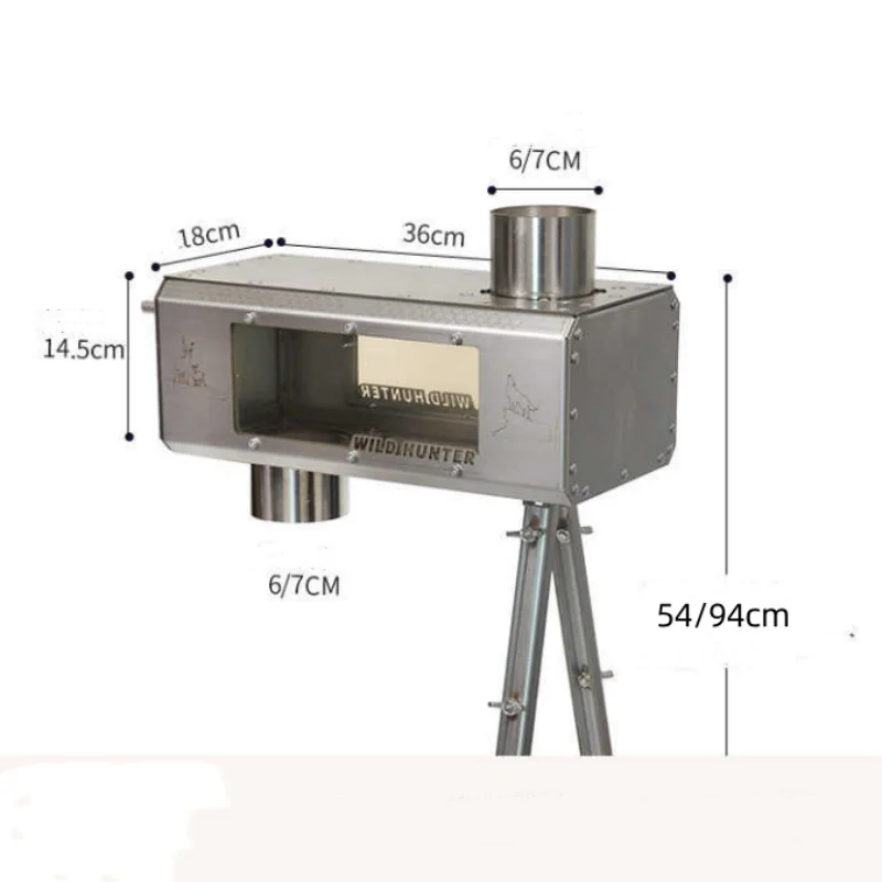 Camping Firewood Stove 2-Side Fire Observation Heating Stove with Chimney Cooking Platform - view 4