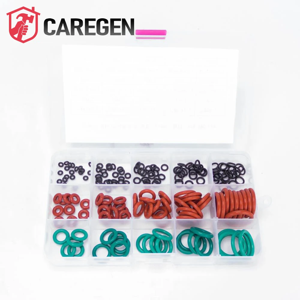 

FKM и VMQ, черные, красные, зеленые уплотнительные кольца из силиконовой резины, набор прокладок NBR, 170 шт., наружный диаметр 5-25 мм