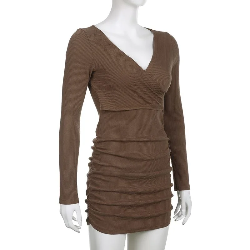 Sexy V-hals Geplooide Jurk Taille Toont Skinny Vrouwen Kleding Party Jurken Vestido Jurk