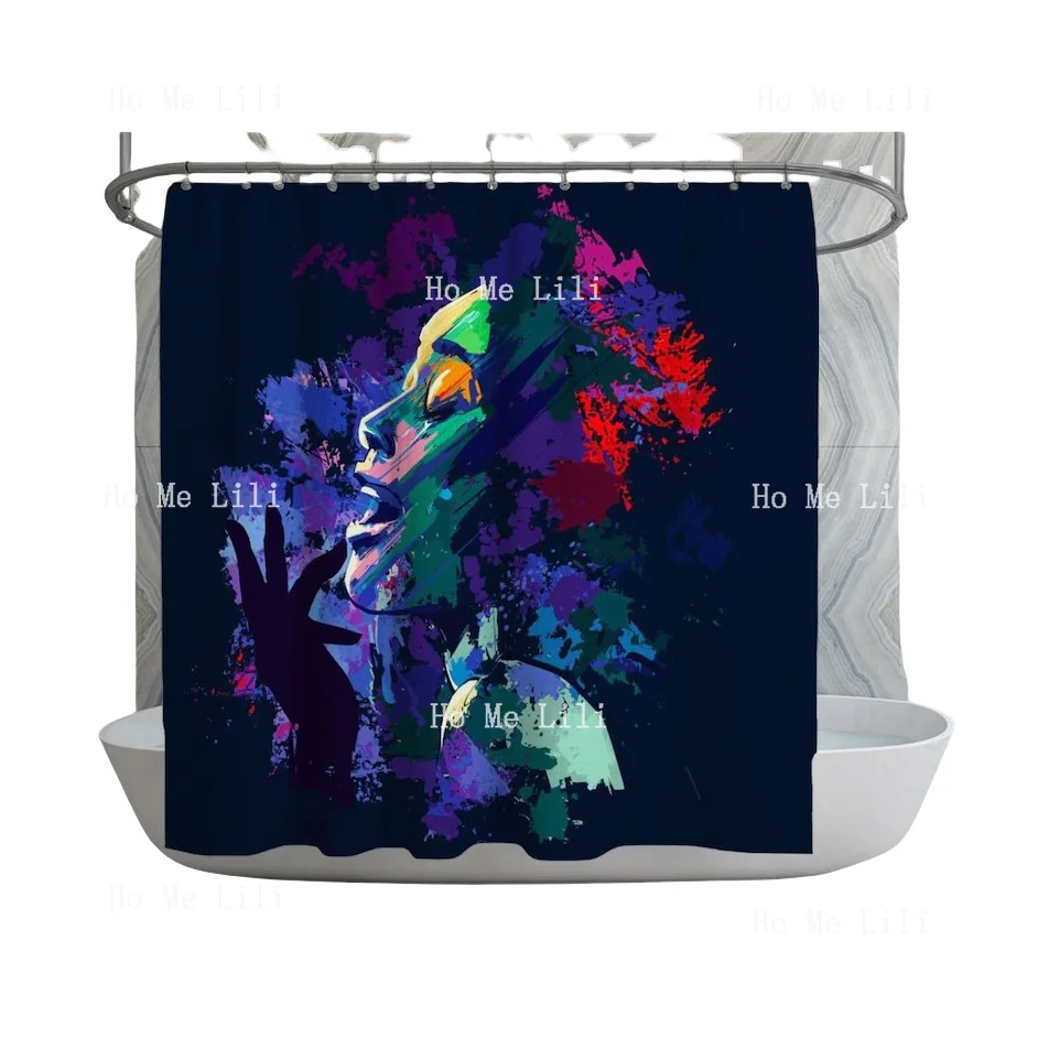 Woman Shower Curtains Side Profile Of A Girl Shower Curtain Blue And Green Shower Curtains Jazz Singer Artwork