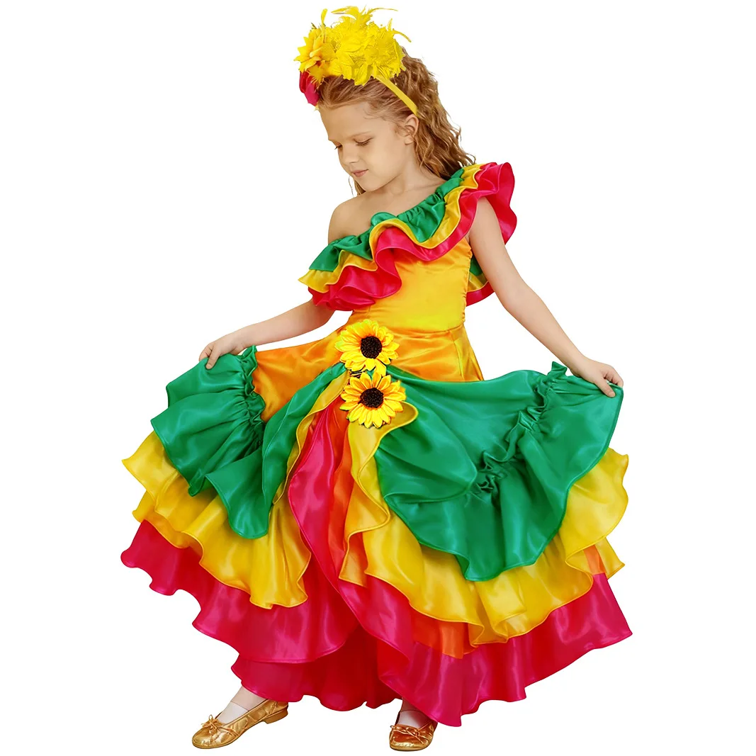 Festa di carnevale per ragazza brasiliana Abiti bohémien per bambini Abito da ballo colorato Costume hippie per spettacoli teatrali