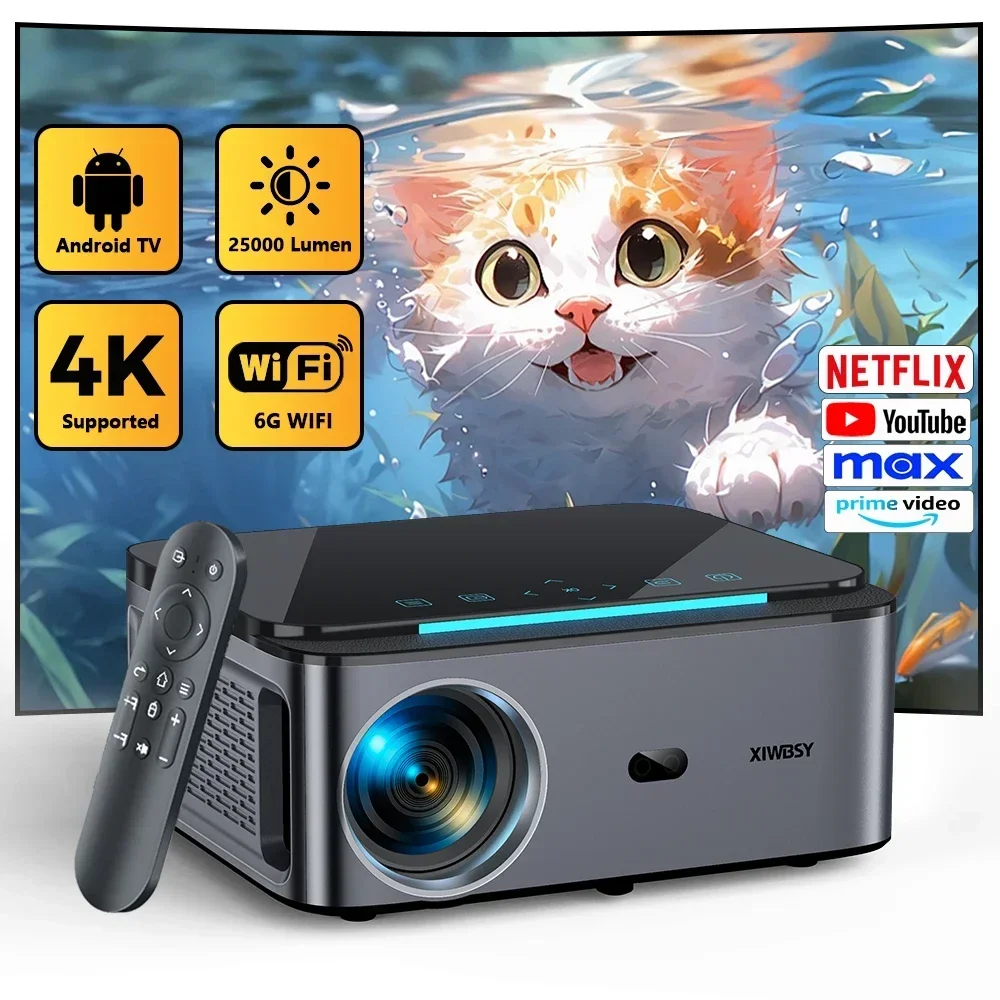 XIWBSY 4K Android Projector 25000Lumens 800ANSI Auto Focus/Keystone Bluetooth Projector Home Theater Proyector Global Versions