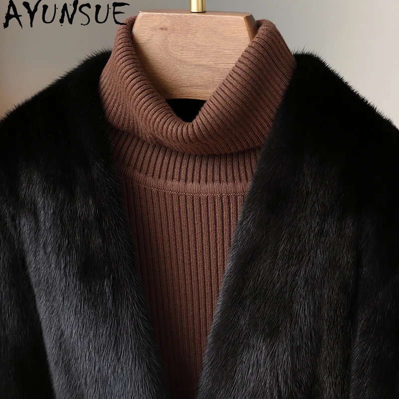 AYUNSUE 天然ミンクリアルファーコート レディース服 暖かいミンクコート レディース 冬用ジャケット 2025 レックスラビットファー Шуба Женская