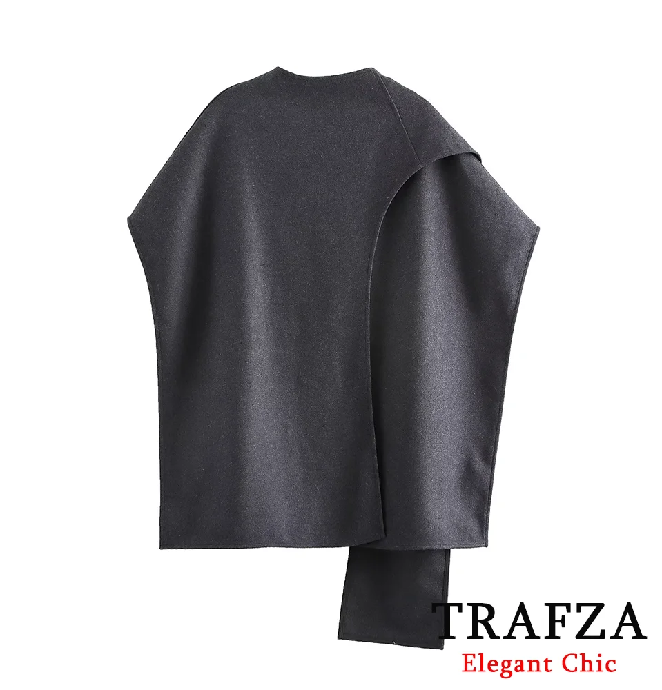 

TRAFZA Women's Elegant Asymmetric Top Pleated Trim Sleeveless Top New 2024 Spring Summer Fashion Casual Slim Top