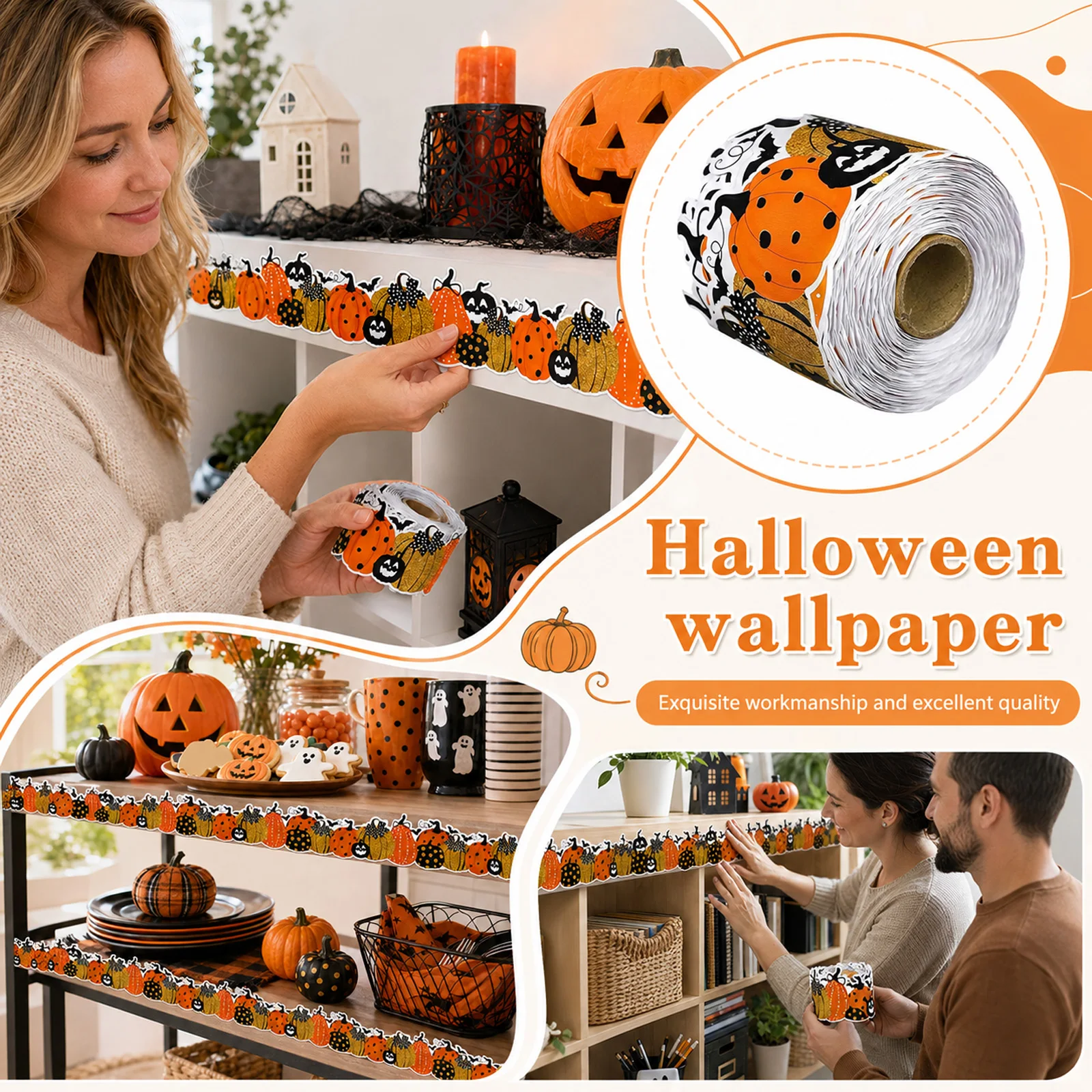 Halloween Blackboard Border Stickers Classroom Chalkboard Frame Decals Self‑Adhesive Wall Sticker for Bulletin Board Decor