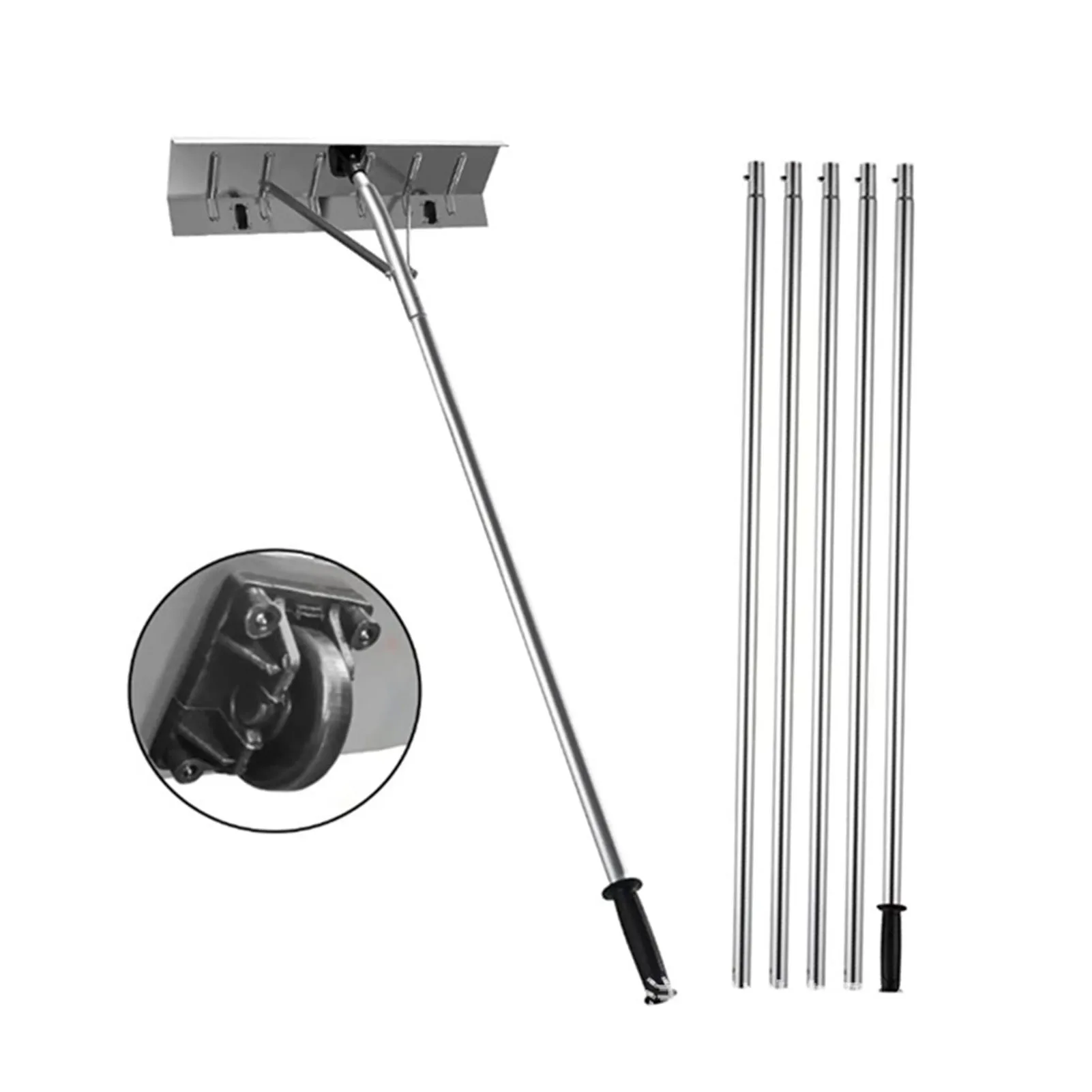 Snow Roof Rake Adjustable Length Snow Rake For House Roof Aluminum Snow Removal Rake with Wheel Ice Debris Removal Tools