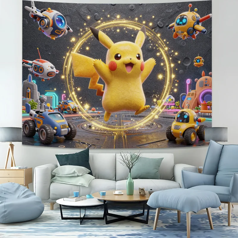 

Vibrant Cyberpunk Pikachu Tapestry Wall Hanging Banner Pokemon Backdrop Supplies For Bedroom Living Room Dorm Party Wall Decor