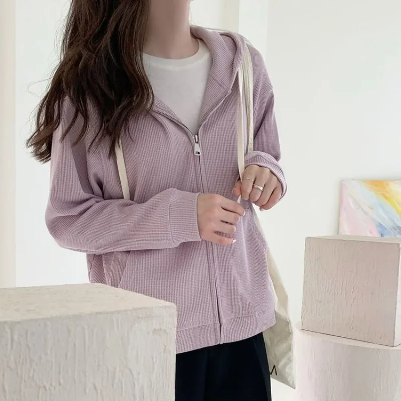 With Hat Hoodies Women Hooded Ins Casual Solid High Street All-match Female Y2k Trendy Long Sleeve Korean Preppy Style Clothing