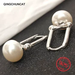 Hot 2026 Stamp 925 Sterling Silver Simple Women Earrings With Pearl Aesthetic Vintage Smooth Korean Trendy Fine Jewelry
