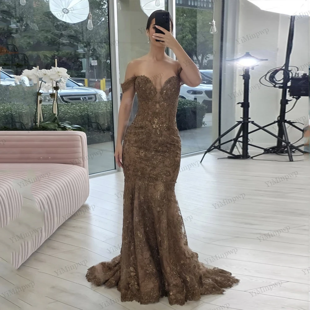 ชุดราตรีลูกไม้ปี 2025 ประดับลูกไม้แบบปัก คอวีเปิดไหล่ ทรงเมอร์เมด ชุดเดรสออกงานหรูหราสำหรับโอกาสพิเศษ สามารถสั่งตัดได้