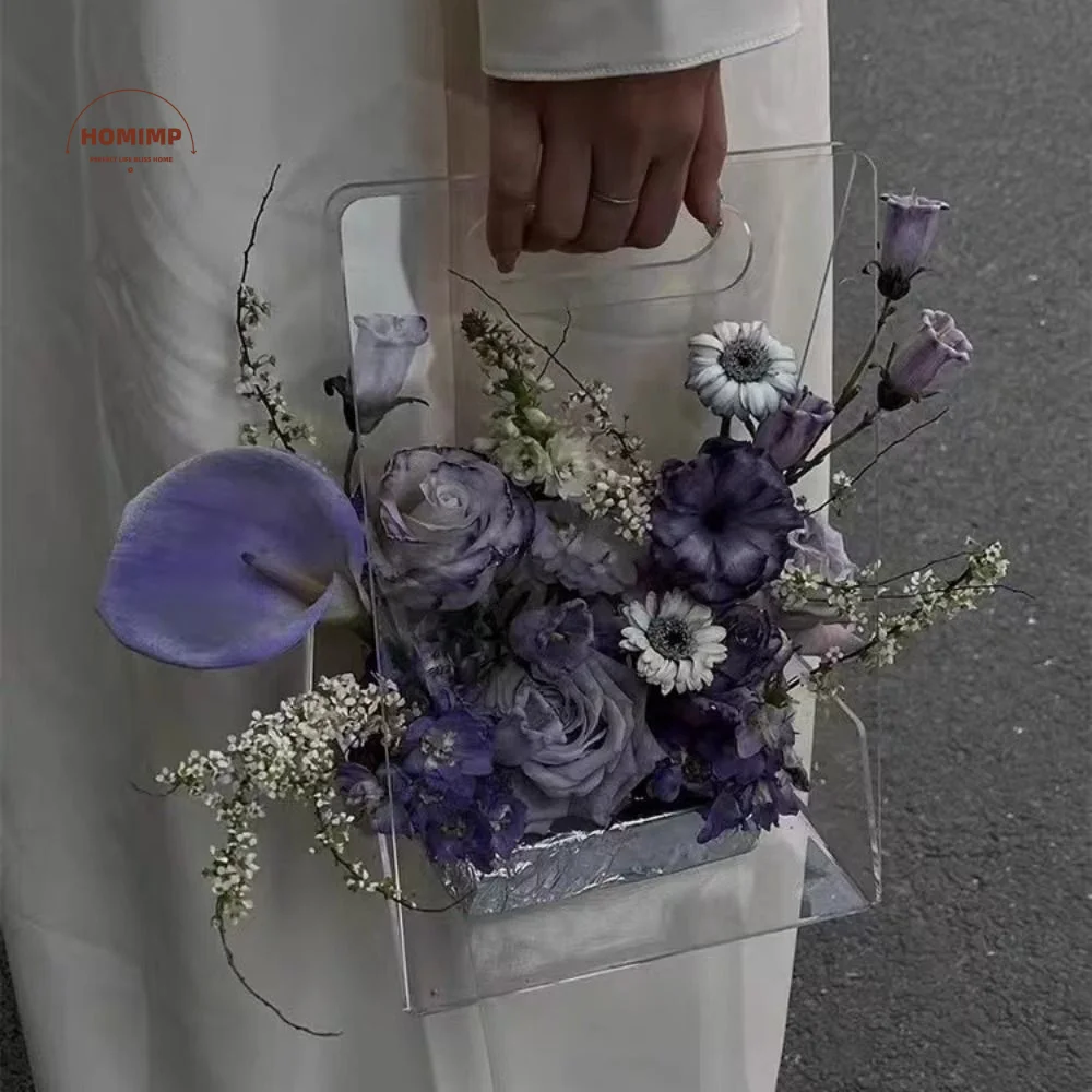 

Прозрачная акриловая сумка-коробка для цветов, многоразовая упаковка для букетов, портативный упаковочный материал, сумка для цветов для свадьбы и вечеринки
