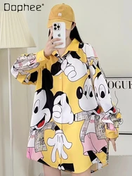 Trendy Brand Cartoon Printing Loose Shirt Female 2024 New Spring and Autumn Brightly Colored Long-sleeved Shirt Womens Tops