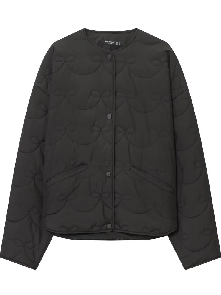 

Bla Knot Quilted Lightweight Cotton Jaet Women's Sle Commute Korean Loose Fit Long Sve round Ne Single B...