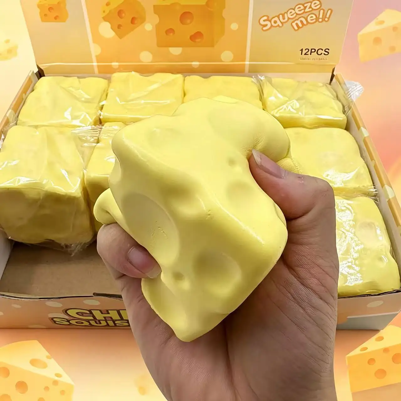Squishy Elastic Butter Stick Fidget Toy in Cheese Shape Stress Relief Funny Decompression Prank Squeeze Toy for Anxiety Relief