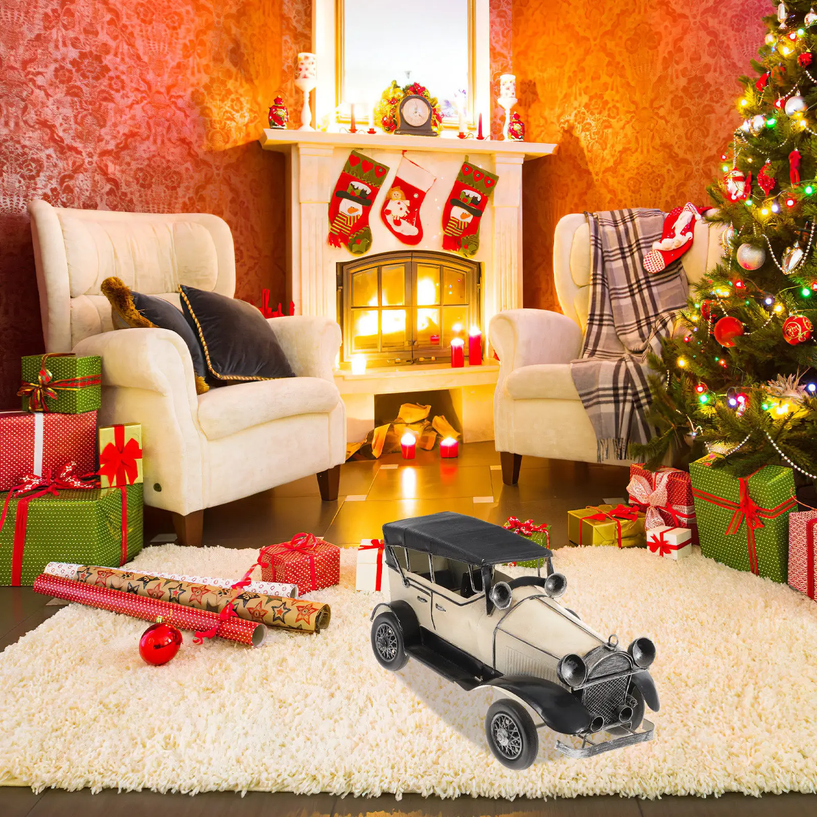 Vintage Iron Truck Decorative Adornment White Retro Desktop Handicraft Home Office Decor Classic Simulated Old Car