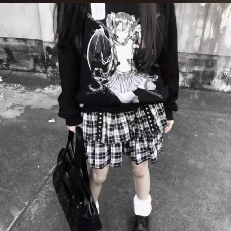 

Tiered Skirts Women Mini Plaid Rivet Design Cool Harajuku Streetwear Gothic Retro Y2k Chic Dark Style Preppy Youth Summer Kawaii
