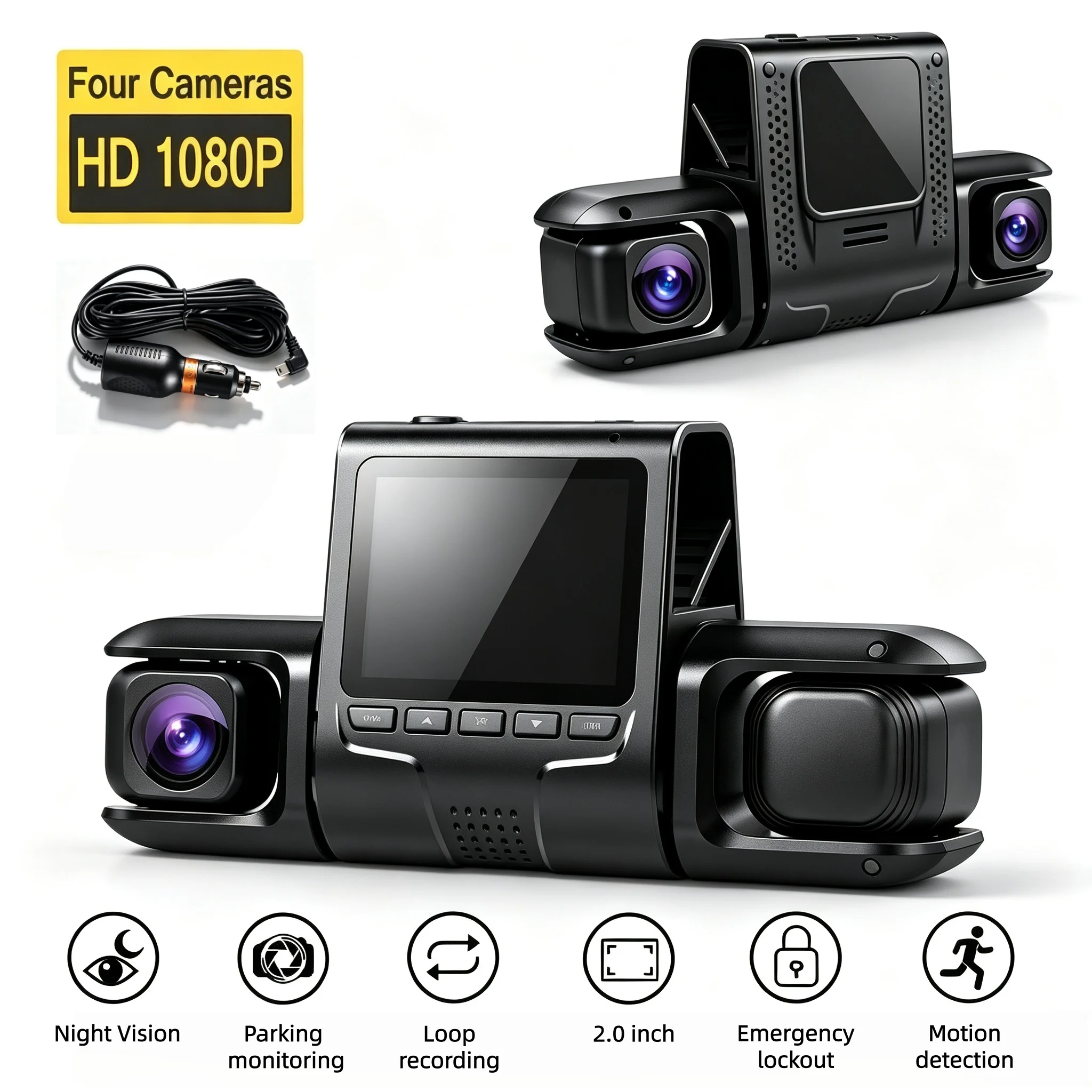 1080P Dashcam For Cars, 2 Channle Front/inside With 2.0