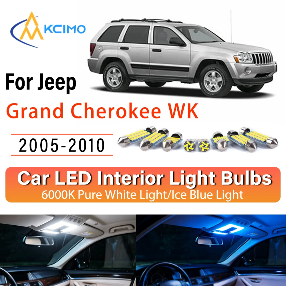 Kit de remplacement d'ampoules LED intérieures pour Jeep Grand Cherokee WK 2005-2010, éclairage constant, montage direct, pour plafonnier et éclairage de coffre