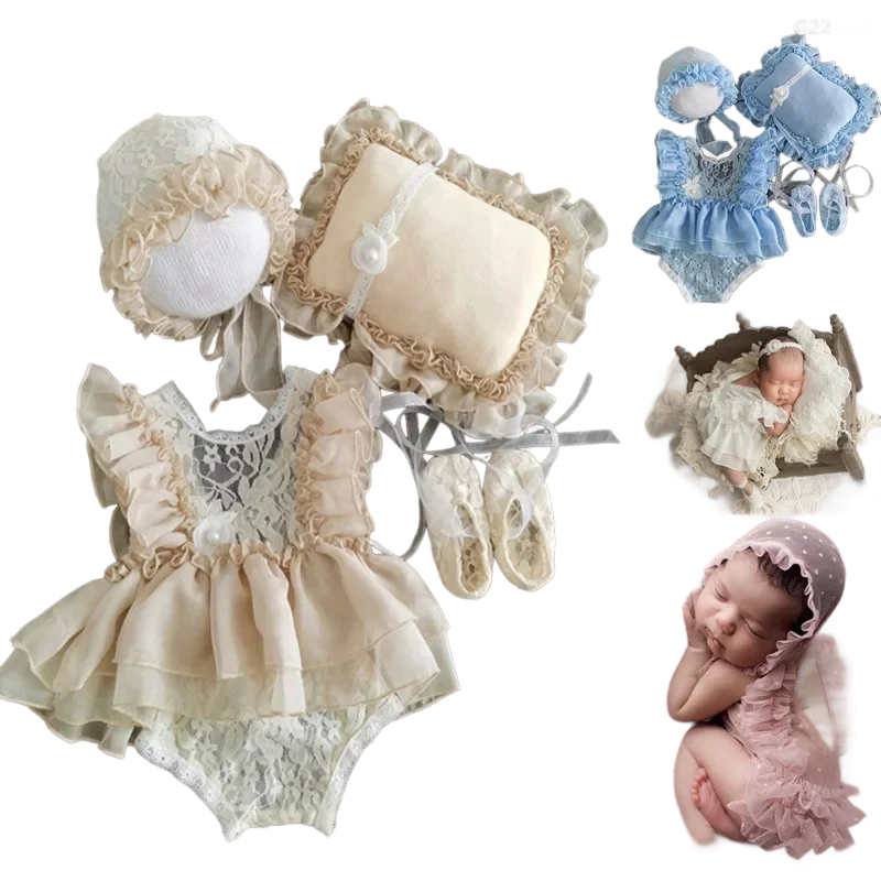 Baby Girl Photography Props Infant Cute Newborn Vest Lace Romper Bodysuit Photo Shoot Outfits Lace Romper Bodysuits Outfit