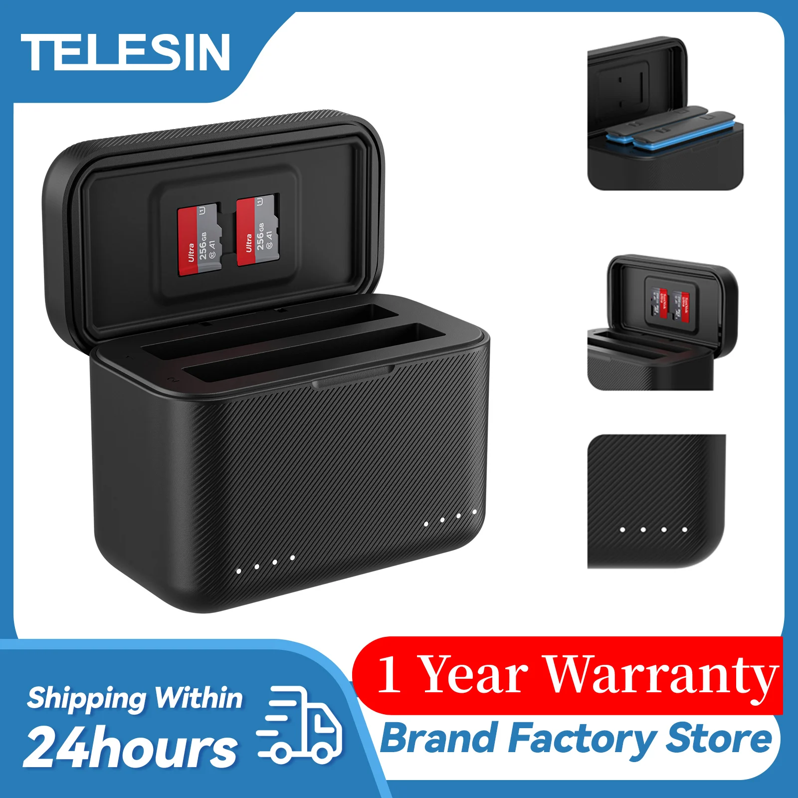 TELESIN For Insta360 X3 X4 Battery Charger Portable Charging Case TF Card Storage Box Charging Hub TypeC Dual Charger slots