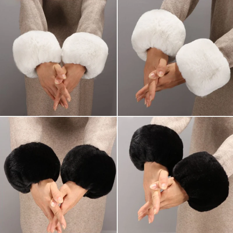 Anime Women Faux Fox Fur Cuffs Wristband Winter Warmer Arm Wrist Raccoon Fur Sleeve Gloves Winter Wrist Sleeve Fluffy Oversleeve