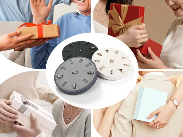 Oirlv Großraumiges Ringtablett, Rundes Ring-Präsentationstablett, Schmuck-Präsentationstablett, Ringaufbewahrung, Urlaubsgeschenk, Tragbar für Reisen – Detail 8