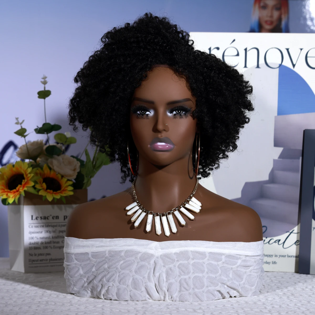 Dark-Skinned Amazing Makeup Mannequin Wig Head With Shoulders For Wigs Pvc Mannequin Head For Display Wigs Jewelry And Clothes