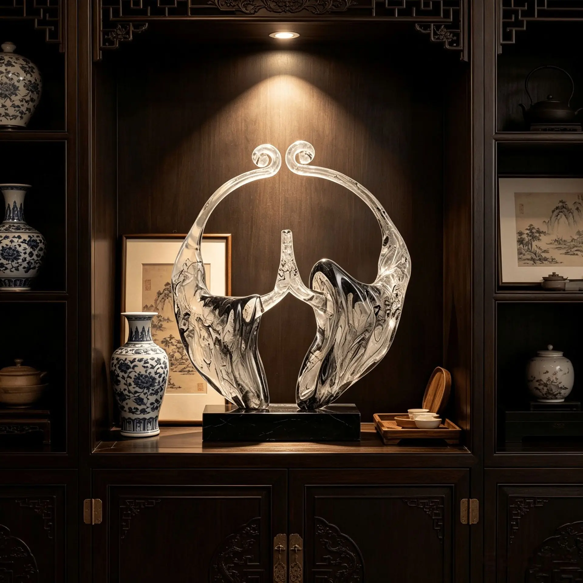 DSA light luxury transparent Zen figure sculpture ornament Zen dance bergamot model room tea room office desktop decoration gift