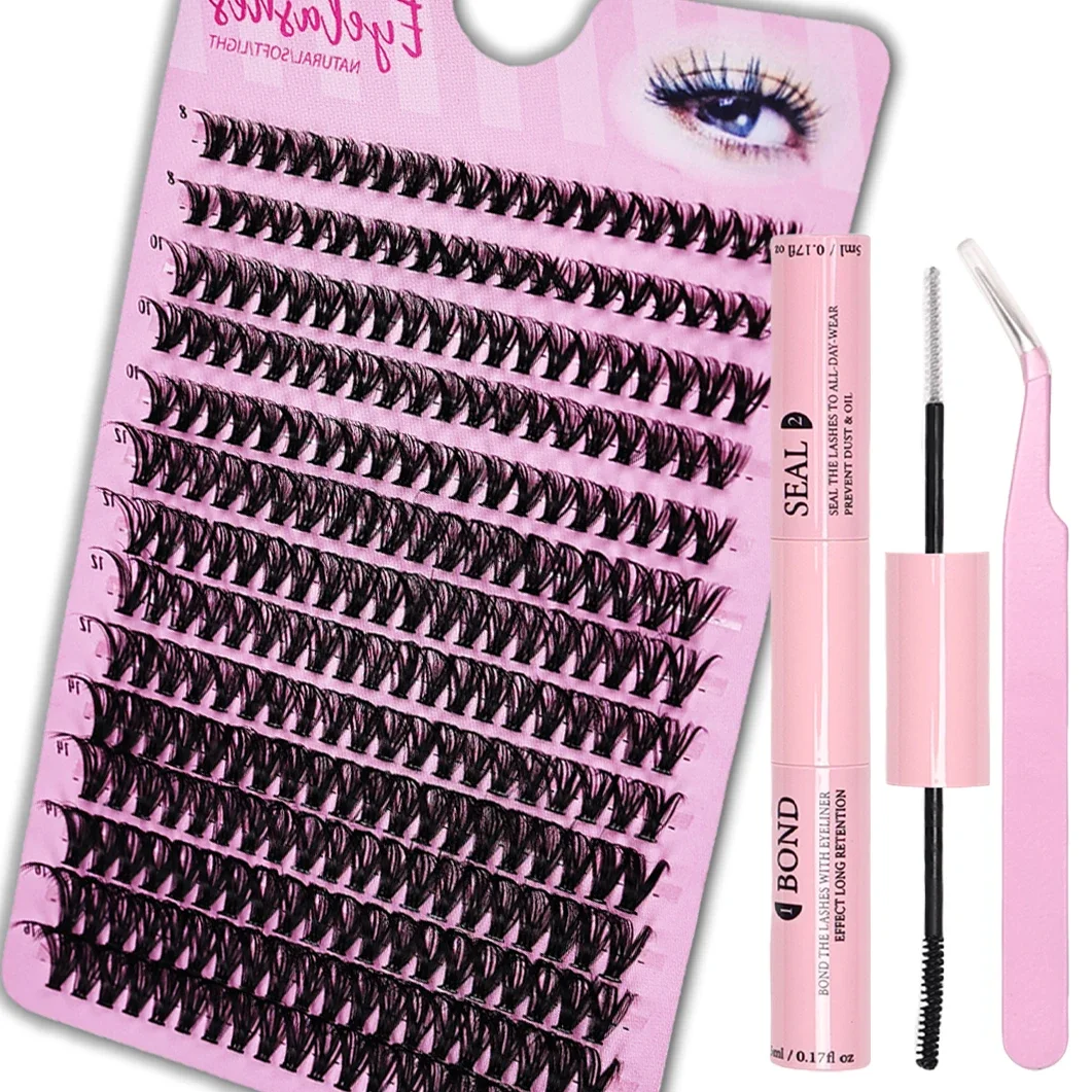 280pcs Individual Lashes Cluster 40D D Cur  8-16mm Mix Eyelashes Clusters with Lash Bond Seal and Eyelashes Applicator Tool