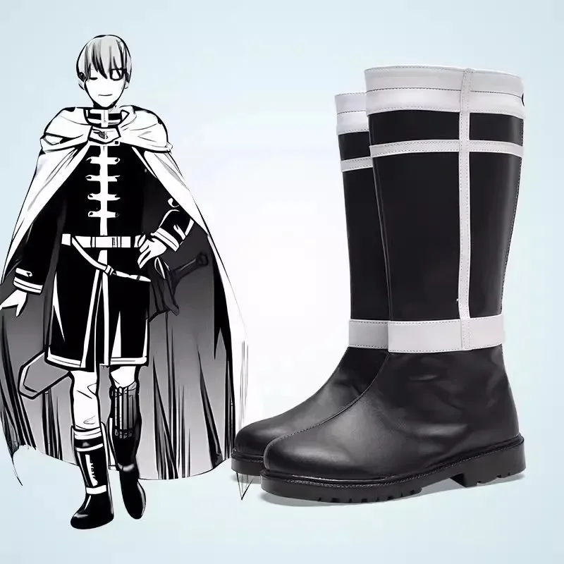 

qq28LQHimmel Cosplay Boots Long Black Anime Shoes Halloween Adult Mens Role Play Costume Accessory Props