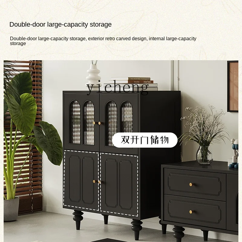 Xl Walnut French Retro Stand Side Cabinet Black Solid Wood Chest of Drawers Bedroom Storage