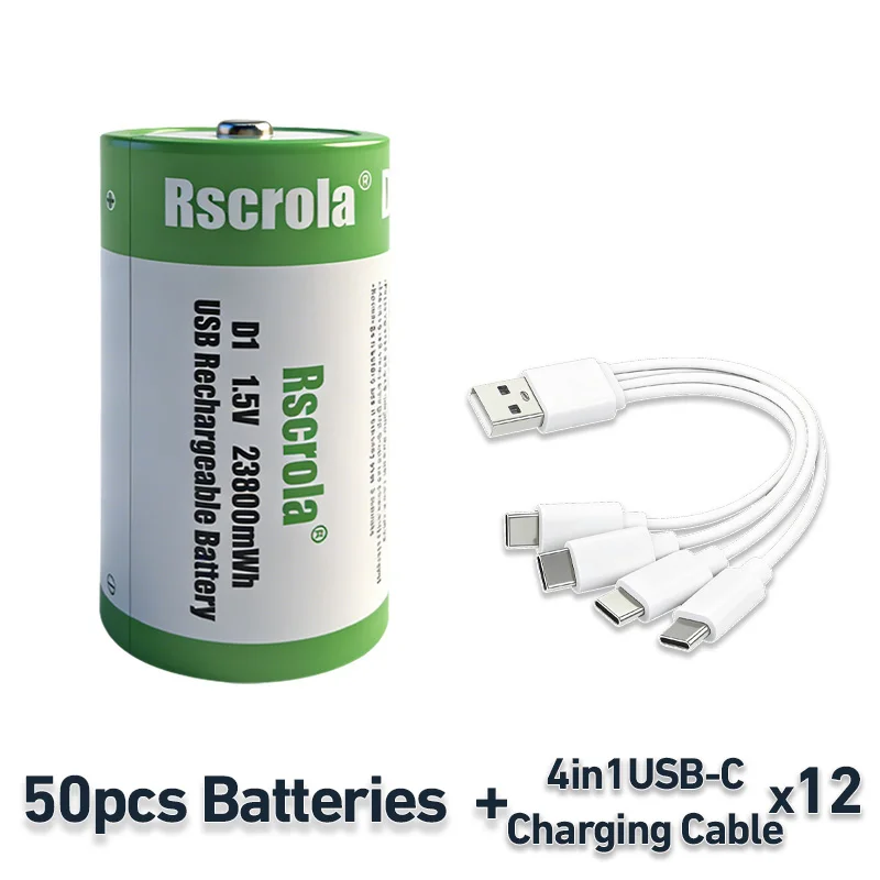 Hoge capaciteit 1.5V 23800mWh USB oplaadbare D-cel lithium batterij (LR20) voor gasfornuis, waterverwarmer, zaklamp, radio's